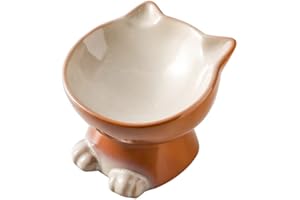 Nihow Elevated Cat/Dog Bowls: 6.25 Inch Ceramic Raised Cat Food & Water Bowl Set for Protecting Pet's Spine - Feeding & Watering Supplies for Cat/Small Size Dog - Elegant Brown (6.8 OZ /1 PC)