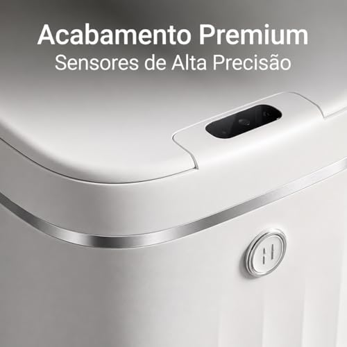 Lixeira Inteligente 20L Premium com Sensor Infravermelho de Movimento, Abertura Automática Sem Toque, Botão Touch e Sensor de Vibração, Tampa Silenciosa para Banheiro, Cozinha e Escritório