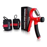 Hand Grip Strengthener & Wrist Wraps 2 Pack - Finger & Forearm Exerciser Adjustable Hand Gripper Resistance Range 22-88 Lbs Strength Trainer Set for Athletes & Musicians