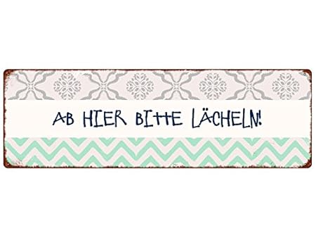 METALLSCHILD Türschild AB HIER BITTE LÄCHELN Büro Arbeit Retro Geschenk