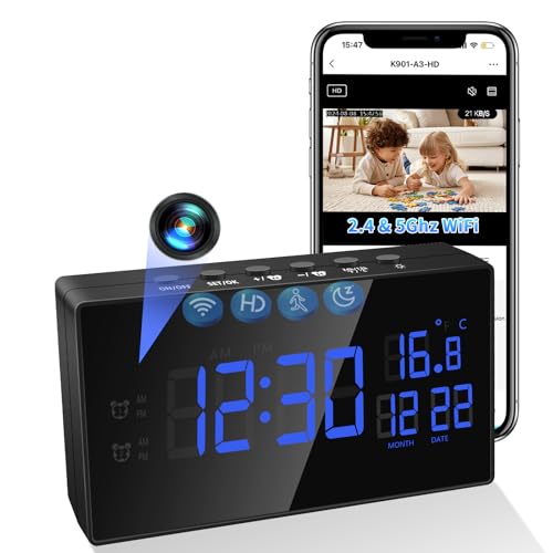 Nisanmoon WiFi Spy Camera 2.4/5G, HD 1080P Hidden Camera, Mini Wifi Camera Alarm Clock, Hidden Spy Camera with Night Vision, Motion Detection, APP Remote View