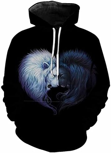 Dayon Hoodies Sweatshirts Couple Lion Heart 7D Print Longsleeve Hoody Pullovers as Shown XL