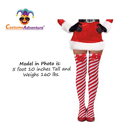 Costume Adventure Candy Cane Red and White Striped Over The Knee Christmas Stockings with Bow - Thumbnail 2