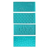 4pc Plastic Embossed Icing Moulds Kits by Kurtzy - Brick, Wood, Cobble and Pebble Stone Designs for Chocolate and Icing - Easy to clean - Perfect for Cake Edging,Cupcakes and Biscuits - Mould Sheets