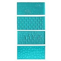 4pc Plastic Embossed Icing Moulds Kits by Kurtzy - Brick, Wood, Cobble and Pebble Stone Designs for Chocolate and Icing - Easy to clean - Perfect for Cake Edging,Cupcakes and Biscuits - Mould Sheets