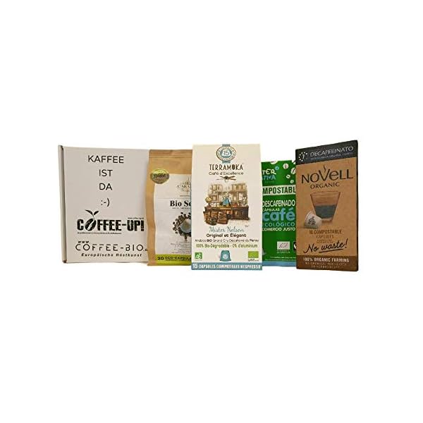 Coffee-Up-Entdeckerpaket: 55 kompostierbare, entkoffeinierte Bio-Kaffeekapseln 4 verschiedene entkoffeinierte Sorten…