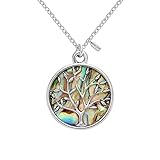 MANZHEN Gold Rose Gold Silver Transparent Natural Abalone Shell Tree Charm Pendant Necklace18'' (silver)