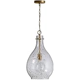 Capital Lighting 333813PA-472 Rabun Stone Seeded Glass Teardrop Pendant, 1-Light 100 Watt, 22" H x 12" W, Patinaed Brass