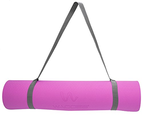 Wacces TPE Exercise Fitness Yoga Gym Training Premium Mat Dual Reversible Non-Slip, Pink/Black, 6mm, 24" L x 5" H x 5" W