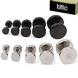 BMC Mens 10 pc Black and Silver Colored Stainless Steel Mixed Size Round Stud Barbell Earrings Set