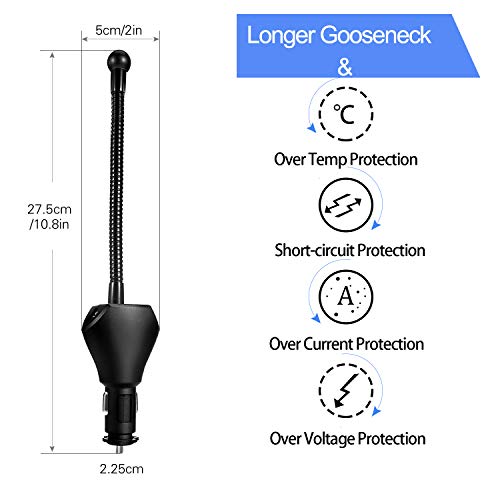 Car Phone Mount, Amoner 4 in 1 Phone Holder for Car, Cigarette Lighter Phone Car Mount with Long Gooseneck and Dual Port USB Charger Compatible 11 Pro 11 Xs Max Xs 8, Galaxy S9 S8, Mate20 P30 and More