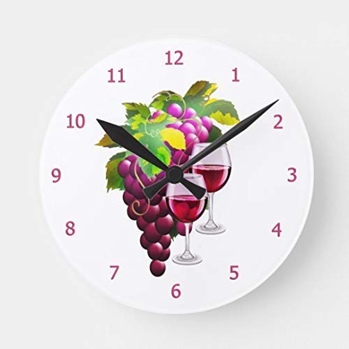 Pattebom Wine Grapes Wood Wall Clocks Decorative Living Room Battery Operated Non Ticking 12 Inches Birthday Christmas