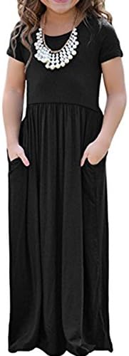 RBwinner Girls Short Sleeve Round Neck Pocket Casual Long Maxi Dress Size 4-13 Years Old