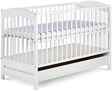 LUXURY COT WOODEN BABY BED 120x60cm NURSERY RV-DRAWER WITH MATTRESS 7,50cm