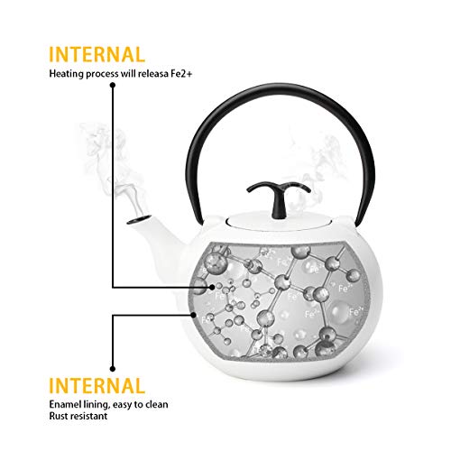 Tea Kettle, Toptier Japanese Tetsubin Cast Iron Teapot with Infuser for Loose Tea, Tea Kettle Stovetop Safe, 34 Ounce (1000 ml), White Fish