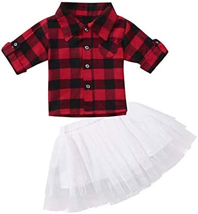 Toddler Baby Girls 2Pcs Dress Set Button Down Plaid Flannel T-Shirt + Sweet Tutu Skirt