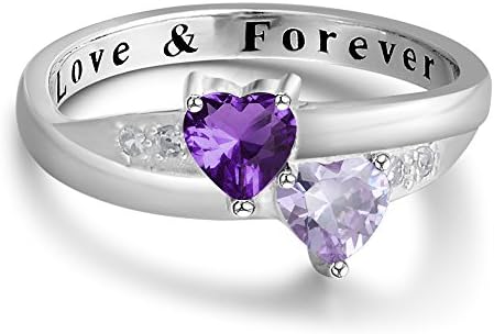 2 Simulated Birthstones Promise Rings for Her Love Forever Engraved Choose Your Color Engagement Rings (Feb-Jun, 7)
