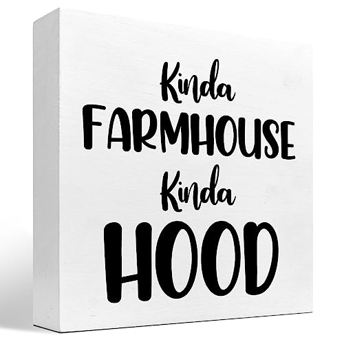 Kinda Farmhouse Kinda Hood Wood Box Sign Desk Decor,Rustic Wooden Block Plaque Sign Desk Decor for Country Home Farmhouse Living Room Shelf Table Decorations at Amazon
