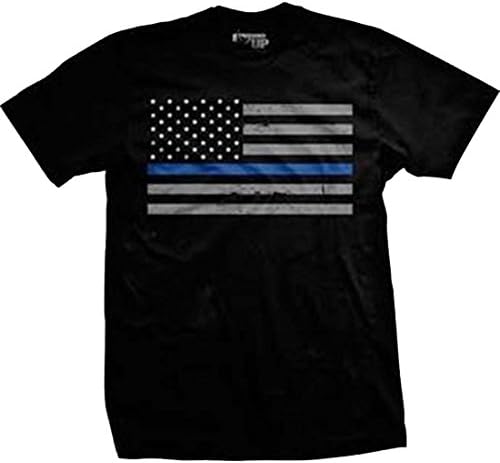Thin Blue Line Flag Normal-Fit T-Shirt, Black, Medium