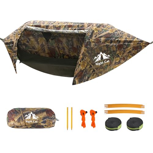Night Cat Rainfly 1 Person Hammock Tent with Mosquito Net Waterproof Hiking Garden Camping Backyard Wild
