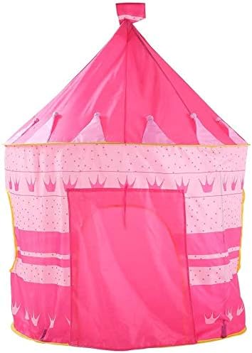 FEOPW Cute Pink Crown Foldable Princess Large Playhouse Princess Castle Tent Play Set Children Space Pop Up Play House Toy Tent With Carrying Bag Play Tents Preschool Outdoor Toys