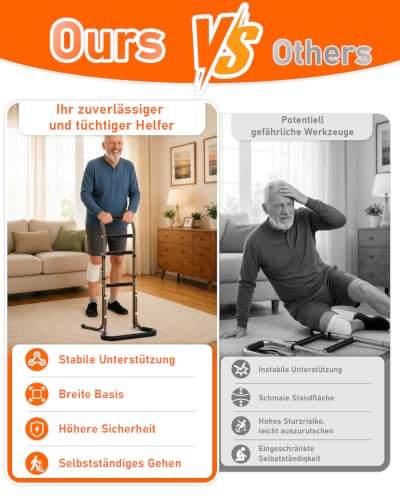 Standing Aid for Seniors, Height-Adjustable Walking Aid and Standing Aid, Ergonomic Handles for Comfortable Standing from Bed, Sofa and Toilet, Non-Slip U-Base for Secure Standing, for Disabled People