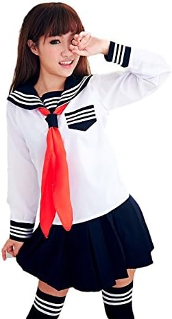 Long Sleeve Girl's School Uniforms Black Whiter Japanese Style Girl Student Uniform Set Size: Medium Color: Black