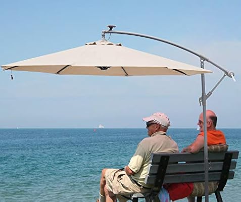 Amazon Com Sunbrano 10ft Solar Power Led Outdoor Cantilever Patio Umbrella Offset Crank Hanging Umbrella With 32 Led Lights 8 Ribs Taupe Clothing
