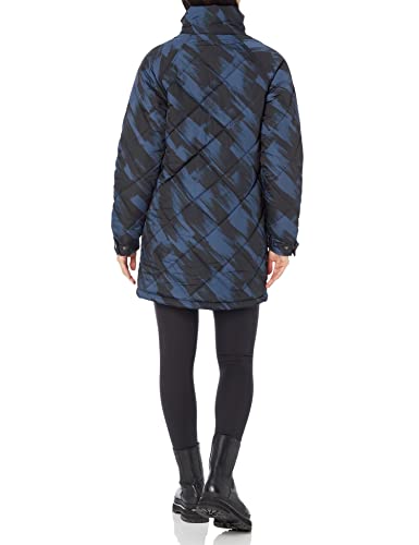 AMAZON ESSENTIALS WOMEN’S RELAXED-FIT RECYCLED POLYESTER MID LENGTH PUFFER COAT (AVAILABLE IN PLUS SIZE) (PREVIOUSLY AMAZON AWARE), DEEP BLUE BRUSH STROKE, X-LARGE