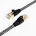 Tera Grand - 6FT - CAT7 10 Gigabit Ethernet Ultra Flat Patch Cable for Modem Router LAN Network - Braided Jacket, Gold Plated Shielded RJ45 Connectors, Faster Than CAT6a CAT6 CAT5e, Black & White