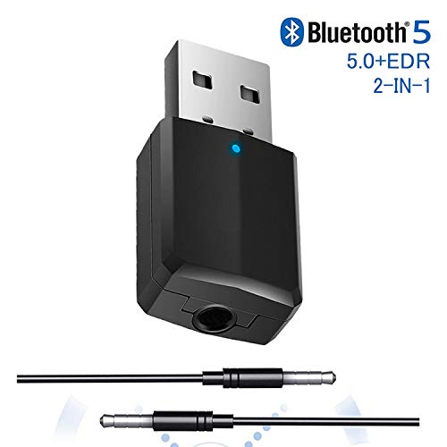 Upgraded USB Transmitter Receiver 2-in-1, Mini Bluetooth V5.0+EDR Adapter for TV PC Headphones Car Home Stereo, Wireless Audio Adapter with 3.5mm AUX, USB Power Supply/No Driver Required