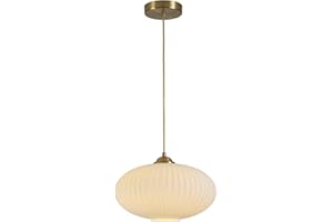Flyrose Mid Century Modern Gold Globe Pendant Light Antique Brass Pendant Lights Kitchen Island Large Milk Glass Pendant Light Ribbed Glass Ceiling Hanging Light for Living Room Dining Room