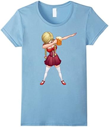 Womens Oktoberfest Lederhosen Dabbing T Shirt Barmaid Beer Dab XL Baby Blue
