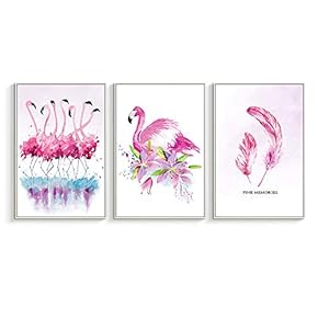Framed for Living Room Bedroom Pink Flamingo for x3 Panels