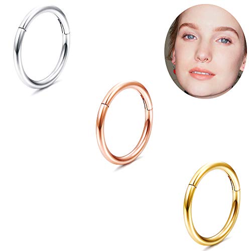 image for Jstyle 3Pcs 18G Hinged Clicker Nose Rings Hoop Surgical Steel Helix Ca