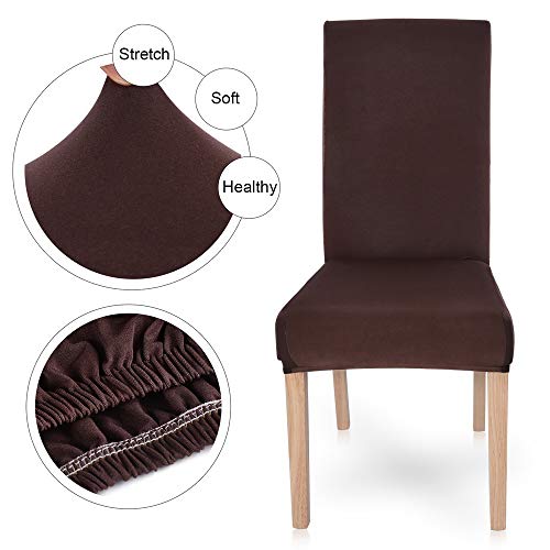 SearchI Dining Room Chair Covers Slipcovers Set of 4, Spandex Fabric Fit Stretch Removable Washable Short Parsons Kitchen Chair Covers Protector for Dining Room, Hotel (Chocolate, 4 per Set)