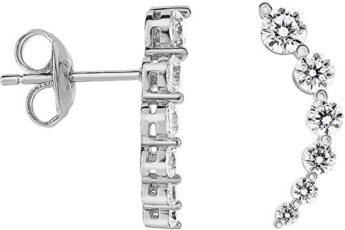 Sterling Silver Graduated Synthetic CZ Climbing Earrings on Posts