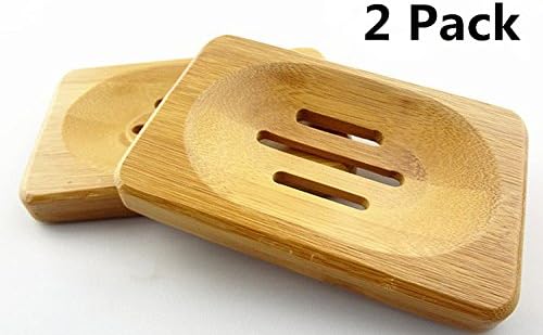 Weikai 2 Pack Bamboo Soap Dish Set, Soap Saver Holder for Shower, Counter, Sink, and Bathroom