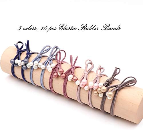 LITTLEMOLE Hair Ties, Bands Rope Ponytail Ties Mixed Colors Headband Accessories, Pearl Ribbon Bowknot Hair Rubber, Fit for Women Ladies Baby Girls Kids Children, Set of 10 (Mixed Color 3)