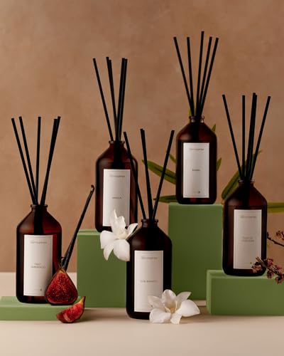 Ateliê Capim do Pampa Difusor de Aroma, Bambu, Vidro Âmbar, 230ml, Fragrância Cítrica e Refrescante, com 5 Varetas de Fibra de Algodão