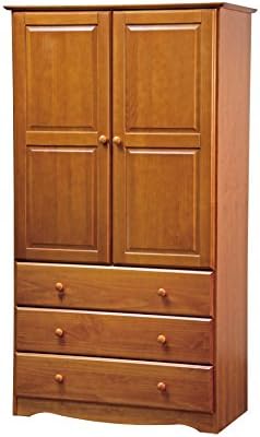 NEW! 100% Solid Wood 40"-Combo Wardrobe/Armoire/Closet/3-Drawer Chest by Palace Imports, Mahogany, 40"W x 72"H x 21"D. 1 Clothing Rod Included. Additional Shelves Sold Separately. (Honey Pine)