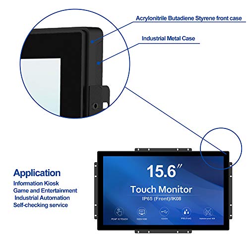 GreenTouch 15.6 Inch 10 Point Open Frame Touch Display, Industrial PCAP Touchscreen Monitor, VGA+HDMI+DVI Port - 16:9