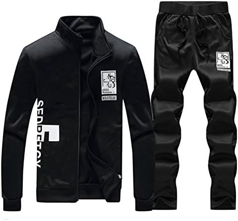 Moulan Men Print hoodies Sporting Suit Set Sweatshirt Sportswear Men's hooded hoody Black 4XL