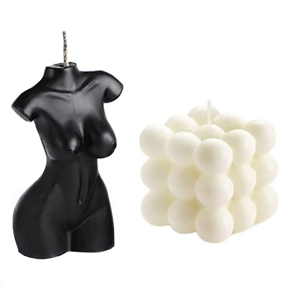 2 PCS Bubble Cube Candles and Female Body Shaped Candle,Handmade Soy Wax Scented Candle,Bedroom Bathroom Home Aesthetic Decor Candle (Black White)