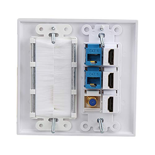 3 HDMI HDTV + 2 CAT6 RJ45 Ethernet + Coaxial Cable TV F Type Keystone Face Plate IQIAN Brush Wall Plate, Wall Socket for HDTV, HDMI, Home Theater Systems â€¦