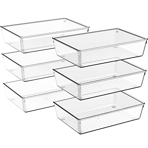 Photo 1 of Criusia 6 Pack Large Size Clear Plastic Versatile Acrylic Stackable Drawer Organizer Trays, Storage Bins for Makeup, Bathroom, Kitchen and Office
