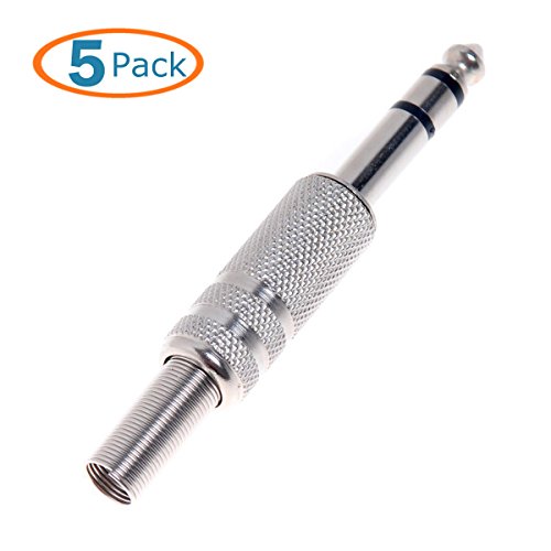 HTTX 1/4" 6.35mm Stereo Male Connector with Spring Strain Relief Plug Coax Audio Mic Solder Adapter (5-PACK)