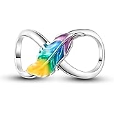 CYCUFF 925 Sterling Silver Charms for Bracelets and Charm Necklaces, Bracelet Pendants Beads Jewellery Gift for Family Friends Women (Colourful Feather Infinity Charms)