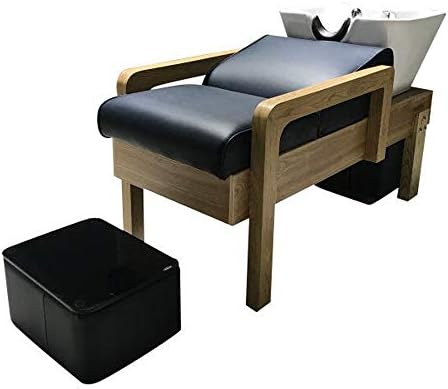 MTTLS Shampoo Chair Backwash Bowl Unit Station Barber Chair Spa Salon Equipment,Hair Salon Solid Wood Semi-Lying Shampoo Bed