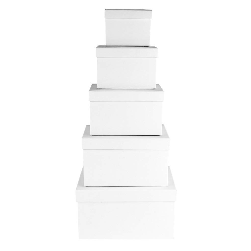 Ideen mit Herz, gift boxes with lids, cardboard boxes, set of 5, 5 different sizes, stackable, large to small, made of sturdy cardboard, ideal for birthdays and weddings, rectangular 8 to 18 cm